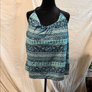 Women’s Blue Patterned Halter Tankini  Tank Top
